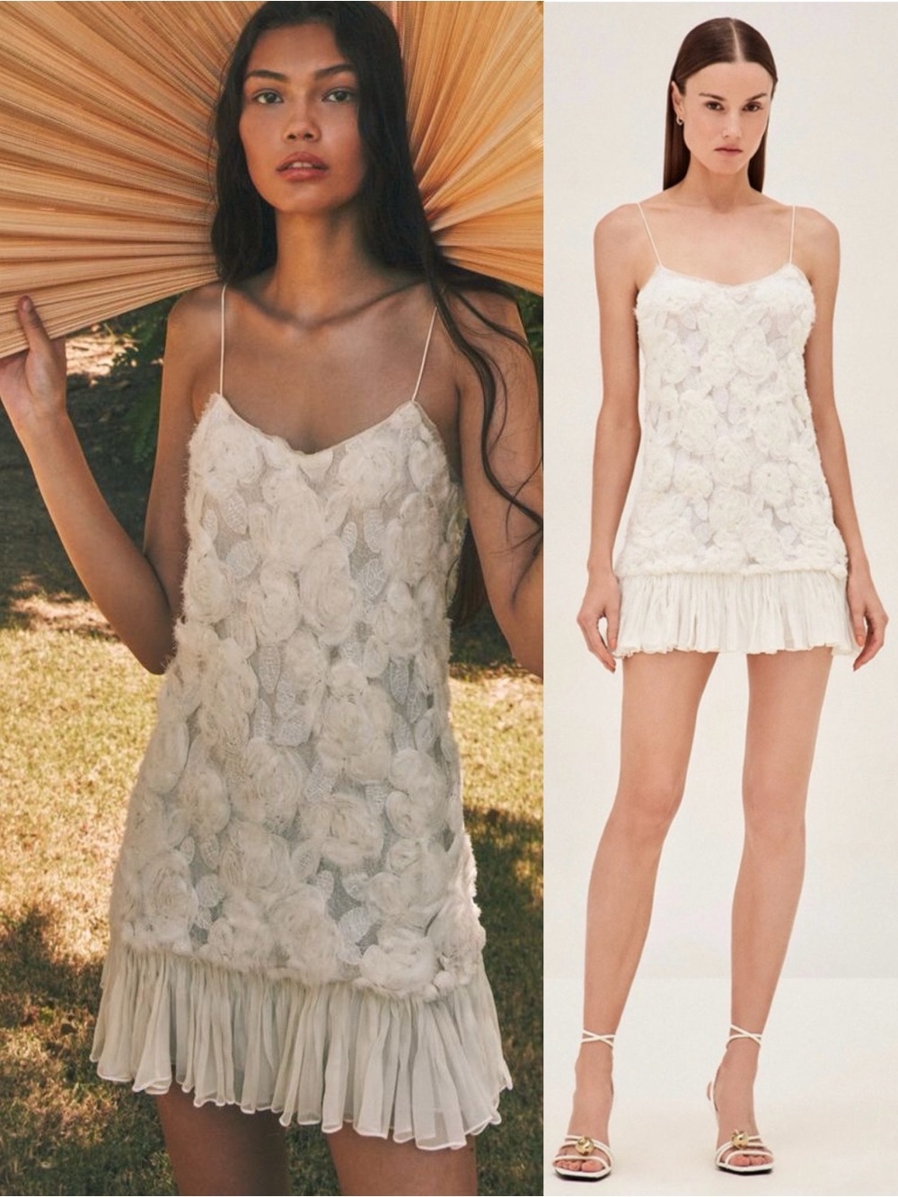 ALEXIS Blanc Floral Applique Mini Dress Ivory White
